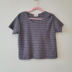 Women's Blue and Pink Crew Neck Sweater